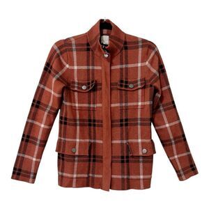 Joie Women’s Rust Orange Plaid Full Zip Soft Cozy Jacket Shacket Size Small